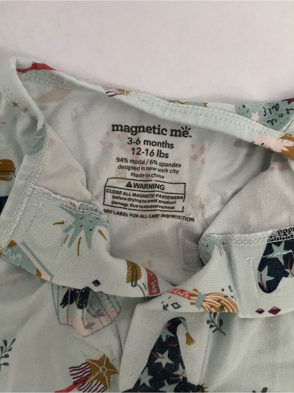 MagneticMe Magic-Themed Mint Green Kids One-Piece Pajamas - Picture 6 of 6